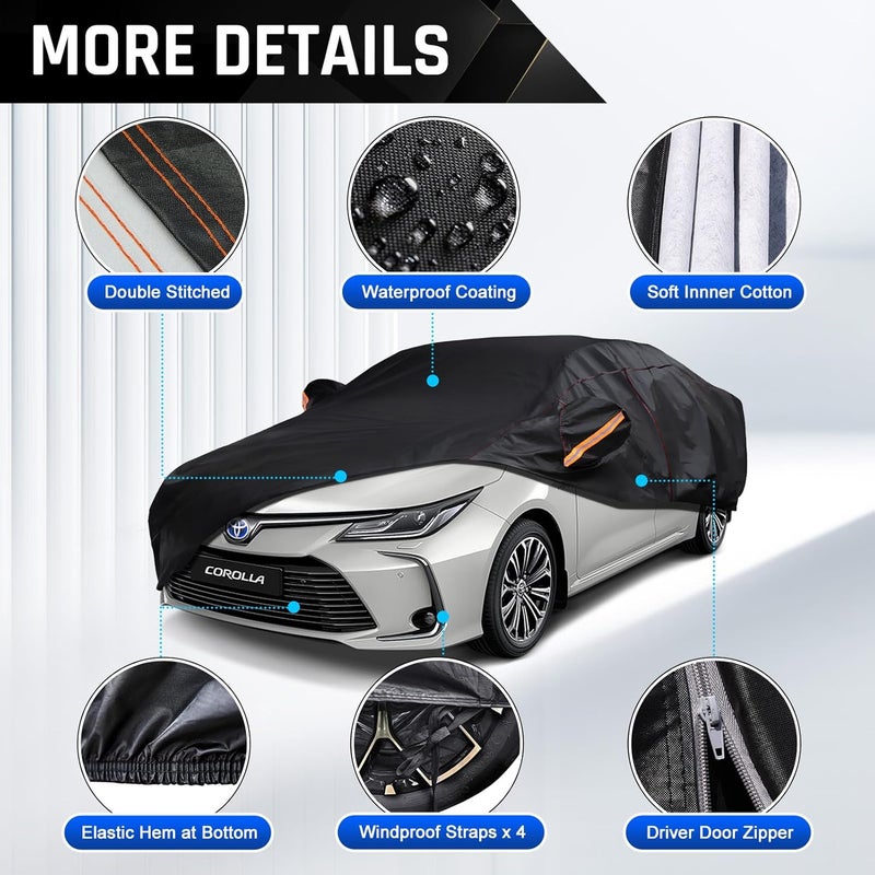 AltoCover Car Cover Custom Fit for Toyota Corolla 2013-2025, Honda Civic 2016-2025, 6 Layer Heavy Duty Car Cover Waterproof All Weather with Cotton Liner & Door Zipper - Image 4
